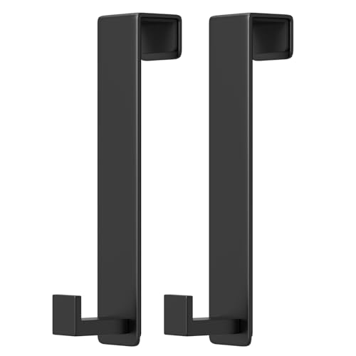 PMMASTO 10 Inch Extended Over The Door Hooks, Rustproof Stainless Steel Door Hanger with Non-Slip Pads for Bathroom Kitchen Entryway (Black, Fits 1-3/4" Thick Door, L Shape 2 Pack) - color: Black, size: 10 Inch, Fits 1-3/4" Thick Door