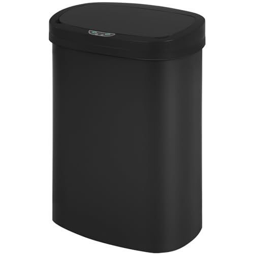 FDW Garbage Can 13 Gallon 50 Liter Kitchen Trash Can for Bathroom Bedroom Home Office Automatic Touch Free High-Capacity with Lid Waste Bin - color: Black, style: Plastics