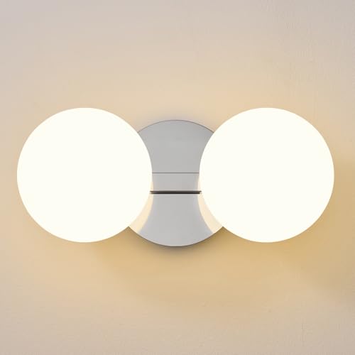 Chrome Globe Wall Sconce,Vanities Lights with 2 Milk Glass Shades | 6" Modern Spherical Vanity Sconces,Contemporary Small Brass Ball Lights Fixture for Entryway Bedside Bathroom,E26 Base - color: Chrome - Milk Glass, size: 2-Light