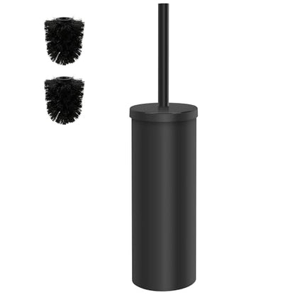 Heavy Duty Stainless Steel Toilet Brush Set with Holder(2 Brush Heads) – Rustproof Toilet Bowl Brush, Compact Cylinder Base, Extra Long Handle for Deep Cleaning, Black - color: Black