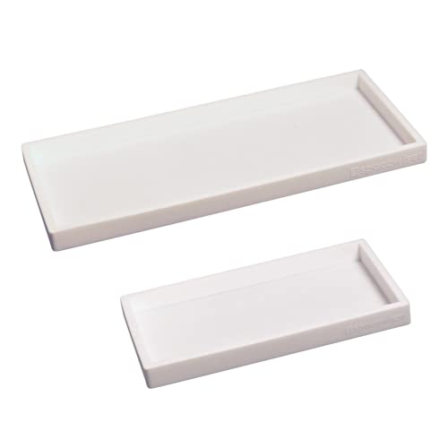 Spacewiser Countertop & Vanity Silicone Tray – 2 PC (11.7" & 7.7") Set | Bathroom Tray & Kitchen Soap Tray Set, Bathroom Counter Tray, Kitchen Sink Dish Soap Tray for Countertop Organization - color: White, size: Set‐ 1 Small + 1 Large