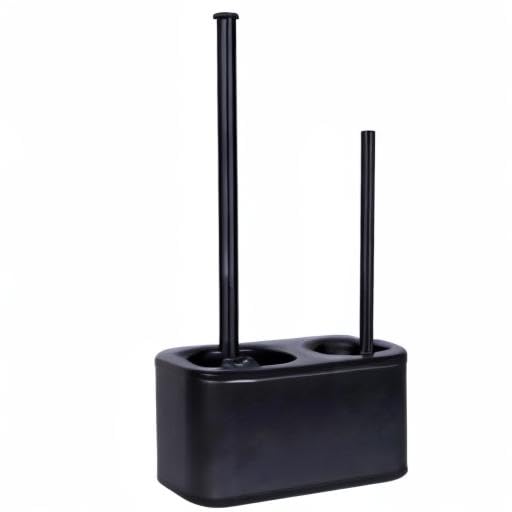 Blue Donuts Toilet Brush and Plunger Set with Holder, Sleek Minimalist Modern Black Bathroom Accessories Toilet Plunger and Toilet Bowl Brush Combo - color: Black