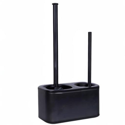 Blue Donuts Toilet Brush and Plunger Set with Holder, Sleek Minimalist Modern Black Bathroom Accessories Toilet Plunger and Toilet Bowl Brush Combo - color: Black