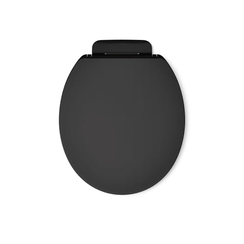 KOHLER K-26802-7 Impro ReadyLatch Quiet Close Round Toilet Seat, Soft Close Seat, Compatible with Round Toilets, Grip-Tight Bumpers, New Home Essentials, Slam Prevention, Black - color: Black/Black, size: Round