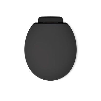 KOHLER K-26802-7 Impro ReadyLatch Quiet Close Round Toilet Seat, Soft Close Seat, Compatible with Round Toilets, Grip-Tight Bumpers, New Home Essentials, Slam Prevention, Black - color: Black/Black, size: Round