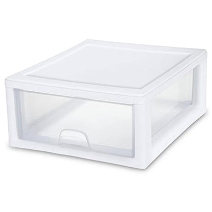 Sterilite Stacking Drawer Storage Organizer for Clothes, 16 Quart, 18-Pack | White Frame, Stackable Modular Clear Plastic Drawers & Containers for Clothing, Accessories, Craft Supplies, Shoes or Linens - size: 16 Quart, style: 18 Pack