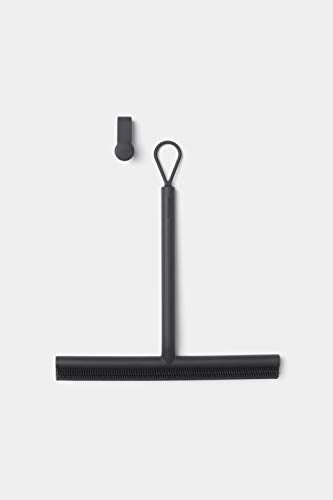Brabantia Silicone Shower Squeegee with Hook (Dark Gray) Anti Streak Cleaning Wiper for Bathroom Glass, Plastic, Tile - Doublesided Brush & Rim Design - color: Dark Gray