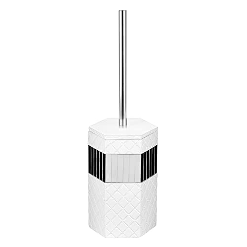 Creative Scents Quilted Mirror Bathroom Toilet Brush Set - White Toilet Bowl Brush and Holder - Good Grip Toilet Bowl Cleaner Brush and Holder - Decorative Compact Toilet Bowl Scrubber - style: Toilet Brush