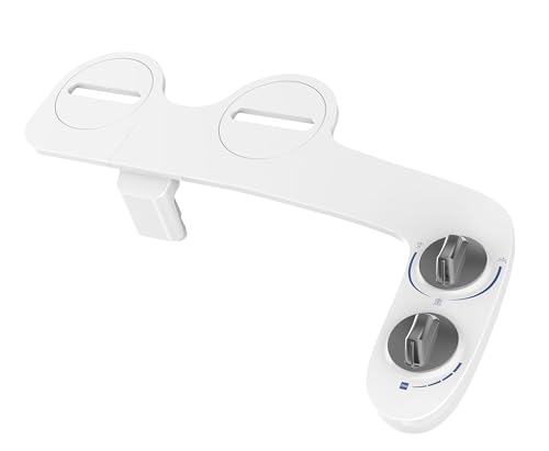 IDEALHOUSE Bidet Attachment for Toilet - Dual Nozzle Feminine Wash, Bidet Sprayer for Bathroom,Adjustable Water Pressure,Non-Electric Toilet Bidet Bathroom Accessories(grey knob)