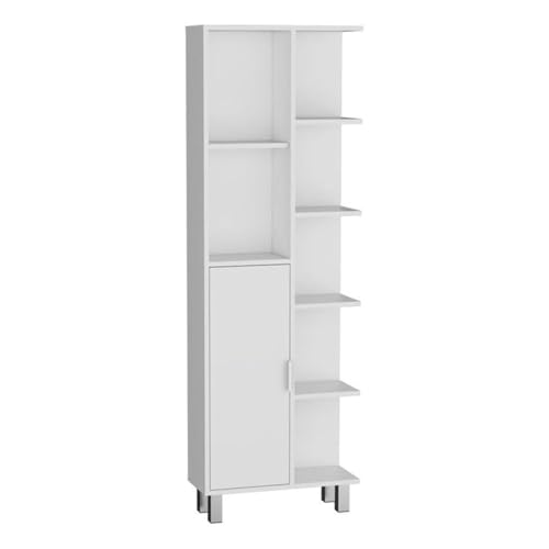 Tuhome Crovie Tall Linen Cabinet, 63-Inch Bathroom Linen Storage Tower with 7 Open Shelves, Slim 8.3-Inch Depth Linen Organizer in White, Engineered Wood with Melamine Finish