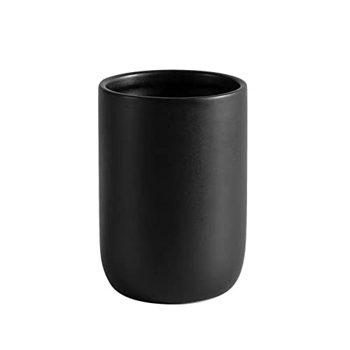 Ceramic Toothbrush Holders for Bathrooms, 8 oz Matte Tooth Brushing Dispenser, Small Tooth Brush Organizer for Vanity Countertop, Toothpaste Storage Stand, Tumbler Cup for Makeup Brushes-Black - color: Black