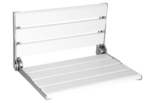 18" Wall Mounted Shower Seat for Adults | Shower Bench Wall Mount for Inside Shower, Fold Down Shower Seat, Shower Seats for Adults - color: White & Aluminum Alloy & Silver
