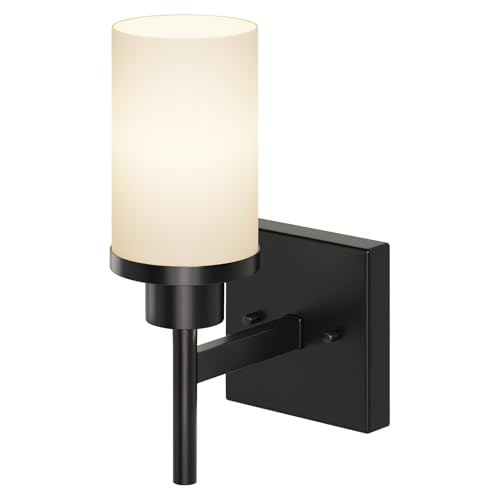Wall Light Fixtures Matte Black Bathroom Vanity Lights Over Mirror with White Frosted Glass, Wall Lamps for Hallway Washroom Porch Entrance T001MB-L1 - color: Matte Black, size: 1-Light