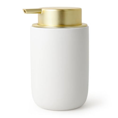 BosilunLife Lotion Pump Dispenser for Bathroom, Kitchen, Countertop | Hand Soap Dispenser Bathroom Ceramic Dish Liquid Soap Dispenser (White with Gold, Liquid Pump) - color: White&gold