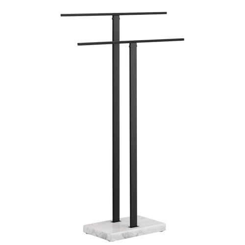 KES Standing Towel Rack, 2-Tier Towel Racks for Bathroom Freestanding with Marble Base, Upgrade Steady Design, SUS304 Stainless Steel Matte Black, BTH217-BK - color: White Marble & Black Bar, size: 33” H (2-tier)
