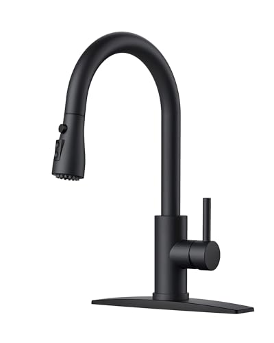 FORIOUS Kitchen Faucet with Pull Down Sprayer, Stainless Steel, Matte Black | High Arc Single Handle, Traditional 3 Modes Bar Sink Faucet with Deck Plate for 1 or 3 Hole, Suitable for Farmhouse Rv Camper - color: Matte Black, style: Traditional