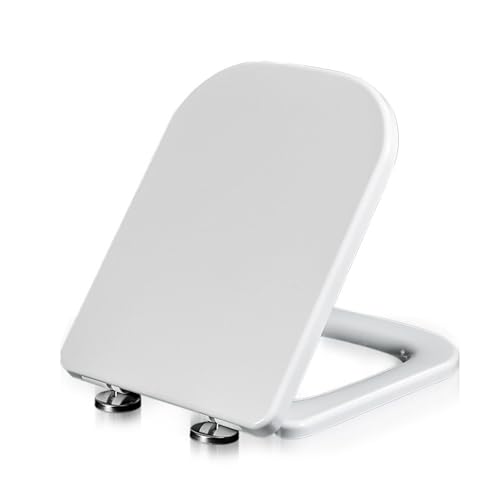 Quick Release Rectangular Soft Close Toilet Seat with Easy Cleaning, Top Fixing & Adjustable Hinges, White Plastic Cover, 03b - size: 04b