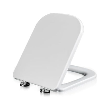 Quick Release Rectangular Soft Close Toilet Seat with Easy Cleaning, Top Fixing & Adjustable Hinges, White Plastic Cover, 03b - size: 04b