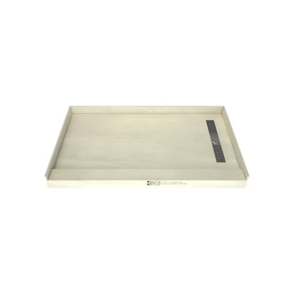 Redi Trench 36 In x 60 In Single Curb Tileable Shower Pan with Right Drain and Linear Brushed Nickel Grate - color: Right Drain, Single Curb, Brushed Nickel