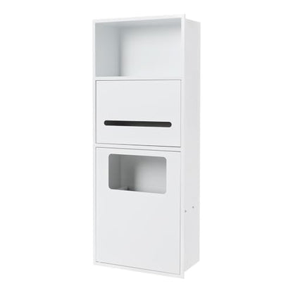 Recessed Toilet Paper Holder, Stainless Steel Shower Niche, Recessed Wall Niche, in-wall Trash Bin Cabinet, Toilet Storage Cabinet with Trash Can, White - color: White With Trash Can