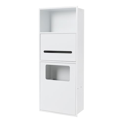 Recessed Toilet Paper Holder, Stainless Steel Shower Niche, Recessed Wall Niche, in-wall Trash Bin Cabinet, Toilet Storage Cabinet with Trash Can, White - color: White With Trash Can