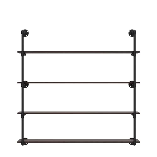 Industrial Pipe Shelves With Wood Planks,Rustic Pipe Shelving Wall Shelf | Metal Pipe Solid Pine Wood,Easy to Assemble,Wooden Board Thickness 0.78 In,For Bar Farmhouse Kitchen Office Bathroom,Bedroom - color: 4-layer, size: 48in