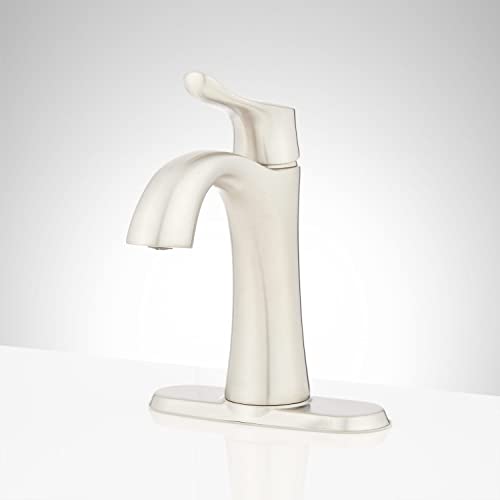 Signature Hardware 447940 Provincetown 1.2 GPM Single Hole Bathroom Faucet with Metal Lever Handle and Pop-Up Drain Assembly | Includes - Pop-Up Drain Assembly - Brushed Nickel