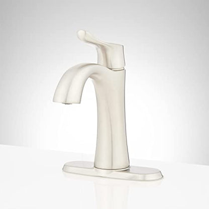 Signature Hardware 447940 Provincetown 1.2 GPM Single Hole Bathroom Faucet with Metal Lever Handle and Pop-Up Drain Assembly | Includes - Pop-Up Drain Assembly - Brushed Nickel