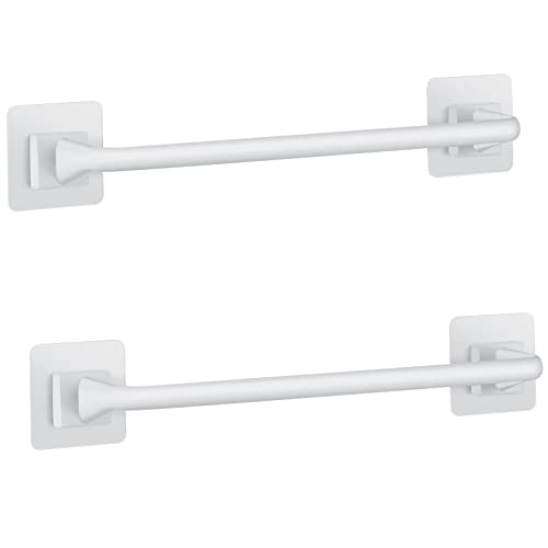 Liitrton 2 Pack Adhesive Towel Bar, No Drill 13 Inch Bath Towel Rack, White | Plastic Hand Towel Holder, Self Adhesive Design for Bathroom, Hotel & Kitchen Towel Storage - color: White, size: Large