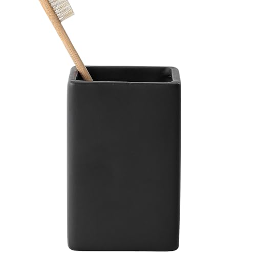 Ceramic Black Square Toothbrush Holder for Bathrooms - 1 Cup Square Toothbrush Toothpaste Holders, Bathroom Tumbler Cup Reusable Toothbrush Mouthwash Cup, Bathroom Counter Organizer. - color: Black, size: 1pcs