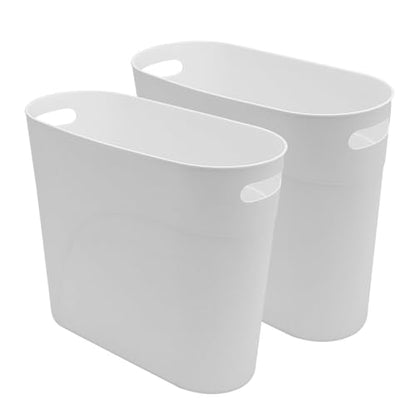 2 Pack 3.2 Gallon Plastic Trash Cans for Bathroom, Small Waste Bins with Handles, Compact Garbage Containers for Narrow Spaces, Recycle Wastebaskets for Office, Kitchen, Bedroom, Living Room (white) - color: white