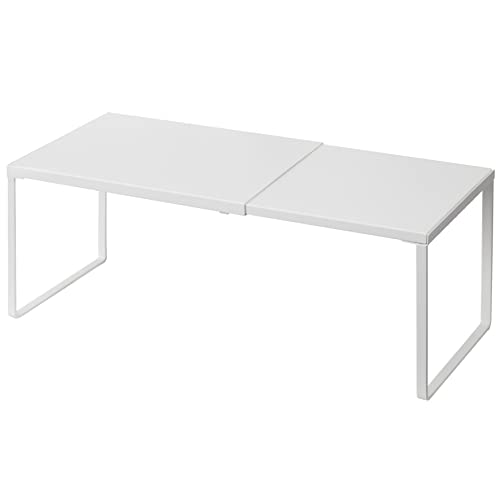 Nxconsu Expandable Cabinet Shelf, Shelf Riser for Cabinets, 8.26" White | Edgeless Metal Cabinet Riser Holds 50 lb and Expands 14.6 to 24.6 in for Under Sink Kitchen Pantry Cupboard Shelf - color: White, size: 8.26’’D * 14.56-24.6’’W * 8.46’’H