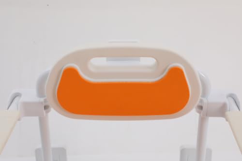14 Inch Wall Mounted Folding Shower Chair w/Backrest,Height Adjustable | Folding Shower Chair Bathing Adjustable 5-Height Seat Non-Slip Double Leg Design Orange Bathroom Safety Seniors Adults