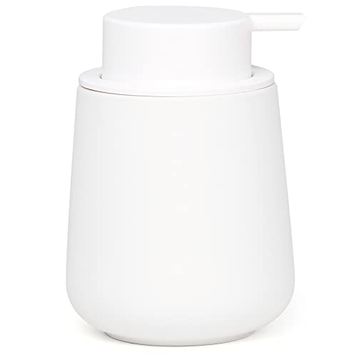 BosilunLife Ceramic Soap Dispenser - Dish Soap Dispenser for Bathroom 12Oz | Refillable Liquid Hand Wash Dispenser for Essential Oil, Lotion Soap, Rubber Paint White - color: Rubber White