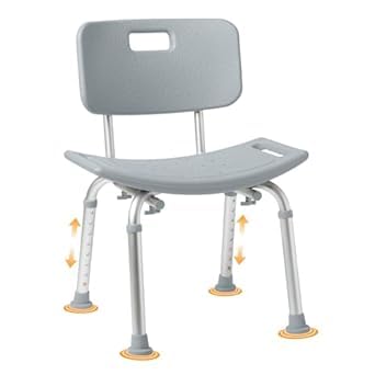 Caring Bath Chair for Seniors, Shower Seat with Back, Suction Feet, Non-Slip Adjustable Height Shower Bench for Elderly, Disabled, 400 lb Weight Capacity, Gray Bathroom Stool for Tub or Shower - size: Fixed Backrest