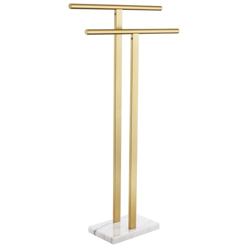 KOKOSIRI Standing Towel Rack for Bathroom Floor 2-Tier Towel Holder Free Stand with Heavy Marble Base Thicken Steady Design Gold Stainless Steel THS0005-BG - color: Brushed Gold