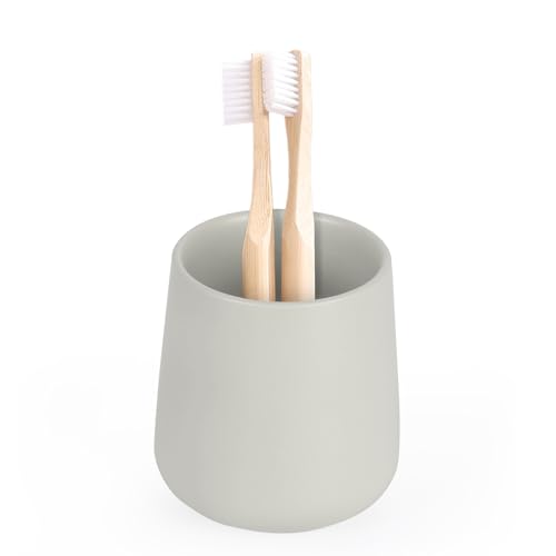 INGOFIN Ceramic Toothbrush Holder, 12 oz Grey Bathroom Toothpaste Cup | Toothbrush and Toothpaste Holder Cup for Bathroom Vanity and Hotel Countertop Organizer, for Cosmetic Makeup Office Pencils - color: Light Grey