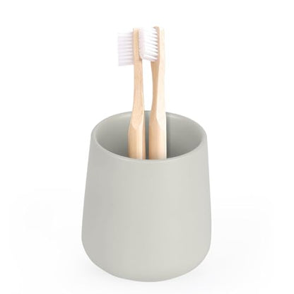 INGOFIN Ceramic Toothbrush Holder, 12 oz Grey Bathroom Toothpaste Cup | Toothbrush and Toothpaste Holder Cup for Bathroom Vanity and Hotel Countertop Organizer, for Cosmetic Makeup Office Pencils - color: Light Grey