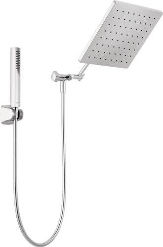 Delta Faucet 10-inch Raincan Shower Head and Hand Held Shower Combo, Chrome Square Shower Head, Rainfall Shower Head, Hand Shower, High Pressure Shower Head, 1.75 GPM Flow Rate, Chrome 75527 - color: Chrome