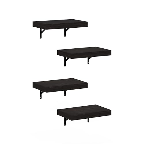 Furinno Tanna Floating Shelves for Wall Set of 4, 15-Inch Wall Shelf, Triple Thick Floating Mounted Shelf, for Bathroom, Home Office, Living Room, Tobacco Oak - color: Tobacco Oak