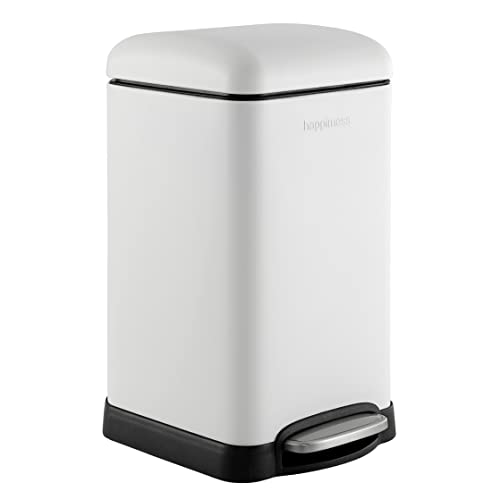 happimess Betty Retro Mini 3.2 Gal Step Trash Can, Cotton White | Soft-Close Lid, Fingerprint Proof, Removable Liner, Stainless Steel, Hands-Free Pedal - color: White