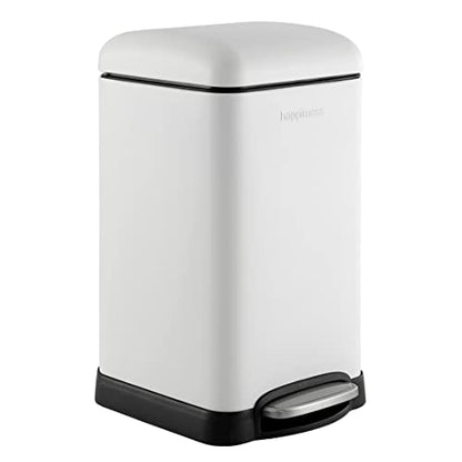 happimess Betty Retro Mini 3.2 Gal Step Trash Can, Cotton White | Soft-Close Lid, Fingerprint Proof, Removable Liner, Stainless Steel, Hands-Free Pedal - color: White