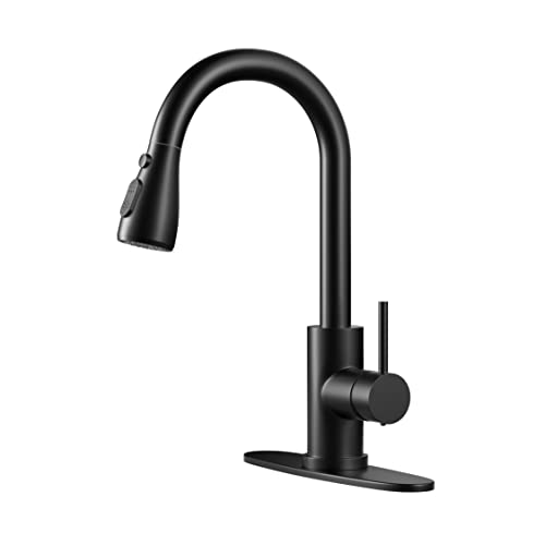 Kitchen Faucet with Pull-Down Spray Single Handle high arc Commercial Stainless Steel Matte Black Kitchen Sink Faucet with Deck Suitable for bar Laundry RV Farmhouse (Matte Black) - color: Matte Black, style: Standard