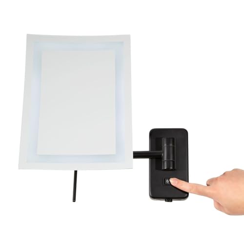 JERDON Hardwired Wall-Mount Makeup Mirror - 5X/1X - Black - JRT710BKLD | 6.5" x 9" Rectangular Frame, LED Lighting, Direct Wire Install - color: Black Direct Wire
