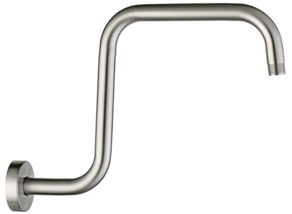 BRIGHT SHOWERS 13 Inch Shower Head Extension Arm with Flange S Shaped High Rise Extender, Long Stainless Steel Rainfall Shower Head Pipe Arm, Brushed Nickel - color: Brushed Nickel, style: S-Shape 13 Inch
