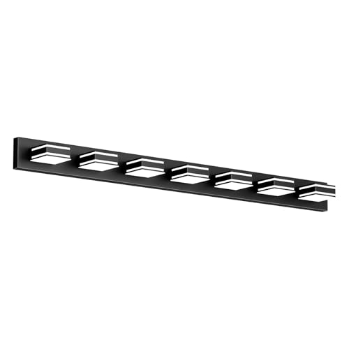 Ralbay 55inch Black Vanity Light for Bathroom 7-Light LED Modern Acrylic Matte Black Bathroom Wall Vanity Lighting Fixtures Over Mirror - color: Black, size: 55 inch
