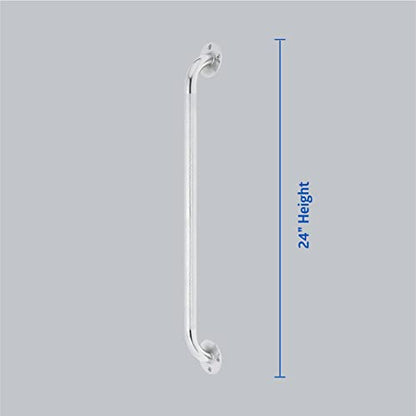 Medline Knurled Chrome 24” Grab Bar for Shower & Bathtub, Independence & Ease of Movement — for Elderly, Handicapped or Seniors, 300 lb. Capacity, 1 Bar - size: 24"