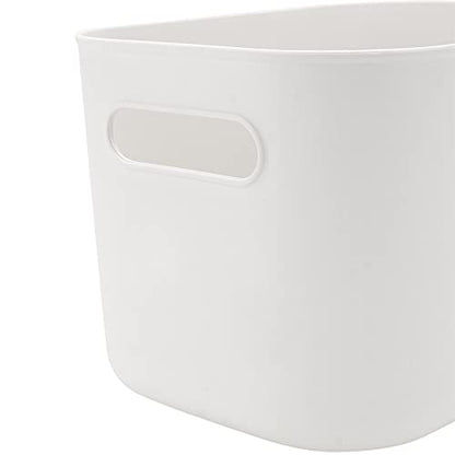 JOIKIT 4 Pack White Storage Bins with Handles, White Bathroom Kitchen Organizer Bin, White Plastic Vanity Storage Bins for Hand Soap, Body Washes, Towels, Shampoos, Lotions, Bath Balls, 10x7x6.3 Inch - size: 4PCS with Handles