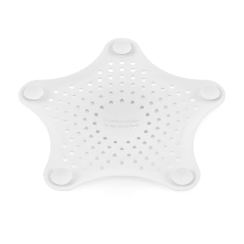 Umbra Starfish Hair Catcher, Suction Cup Drain Cover, 6-Inch, White | Silicone material, flexible and durable, water resistant seal, easy to clean, rust proof, fits standard tubs - color: White