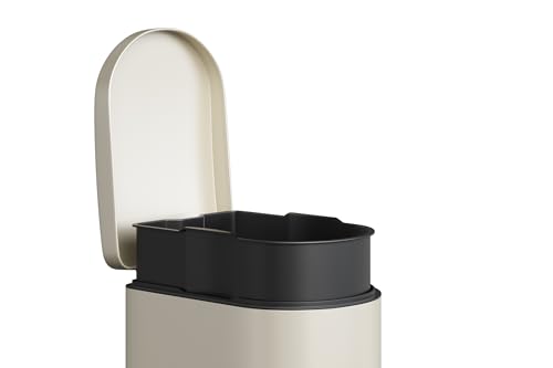 Garvee 1.6 gal / 6 L Metal Bathroom Trash Can with Lid, Slim Waterproof Garbage Can for Bedroom, Small Step-on Trash Bin with Inner Bucket, Rear Handle, Soft Close Lid, Sand Beige - color: Sand Beige, size: 1.6 Gallons